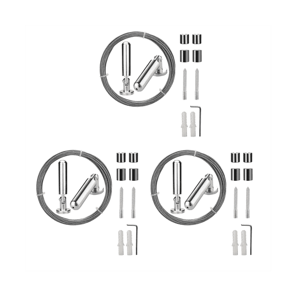 3X Wall Mount Curtain Wire Rod Set for Art Display - Photo Hanging Clothesline Window Tension (5 Meter)