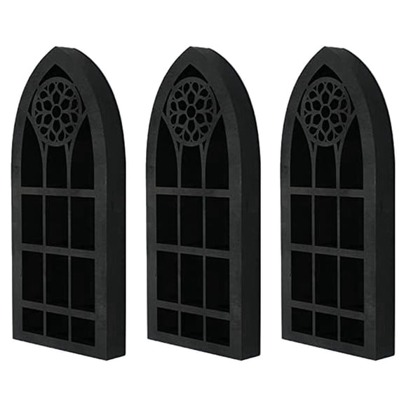 3X Wall Mounted Floating Shelves Old Church Window Crystal Wall Shelf Wall Hanging Gothic Boho Black Essential Oil Shelf