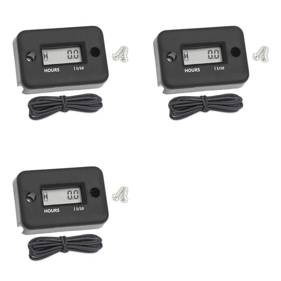 3X Waterproof LCD Display Digital Hour Meter Inductive Timer for Bike Motorcycle ATV Snowmobile Engine, Black