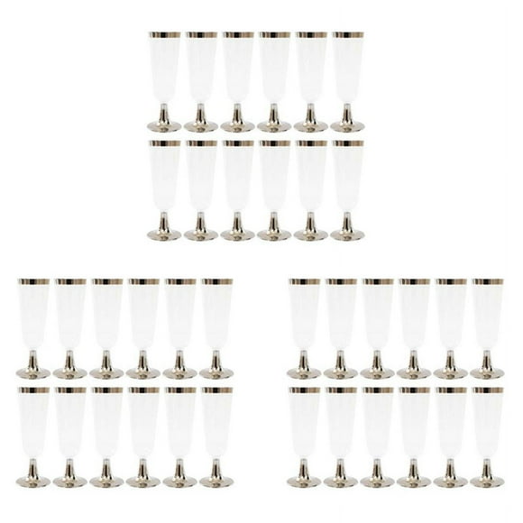 3X Wedding Champagne Flute Disposable Plastic Wedding Cup Champagne Glass Drinking Utensils for -Silver