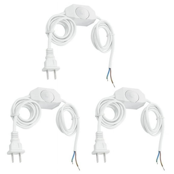 3X White Lamp Power Cord With Dimmer Switch AC 250V/110V US Plug