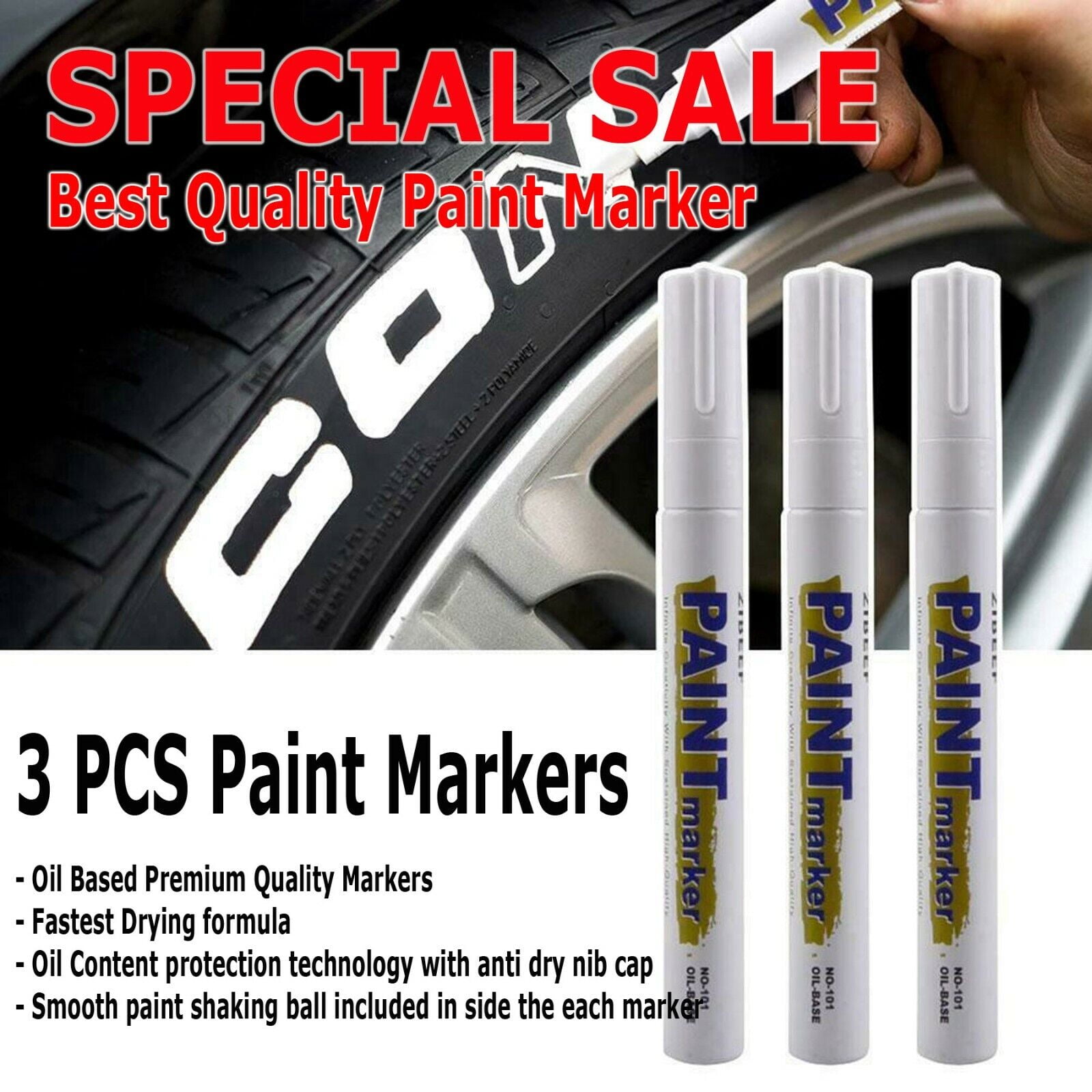 3X White Paint Pen Marker Waterproof Permanent Car Tire Lettering Rubber Letter