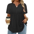 thumbnail image 1 of 3X Womens Tops Plus Size Fashion Short Sleeve Shirts Summer Button Up Loose Fit Dressy Notched Neck Tees Black, 1 of 6