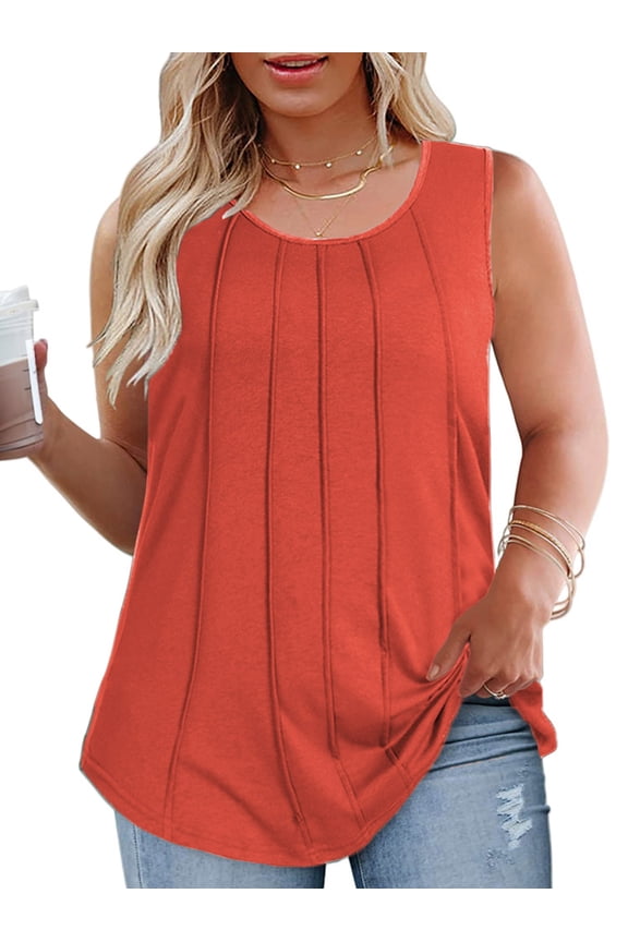 Womens Tops Plus Size Sleeveless Shirts Casual Summer Scoop Neck Tunics 2026 Coral