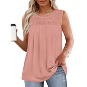 3X Womens Tops Plus Size Summer Crewneck Tunics Flowy Pleated Shirts Light Pink 3X-Large