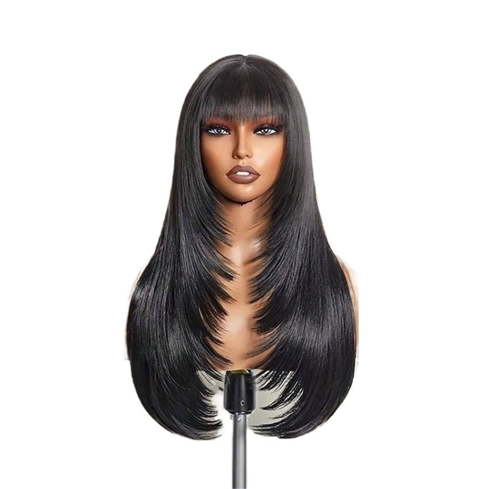 3X1 Middle Part Lace Wig Bone Straight Human Hair Wigs with Bangs for ...