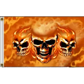 3X5 BURNING SKULLS DEAMONS FLAMES FLAG BANNER 100D W/ GROMMETS (JC)