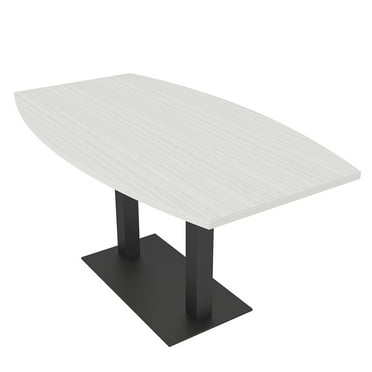3X5 Boat Shaped Conference Table With Metal Base And Electrical Module