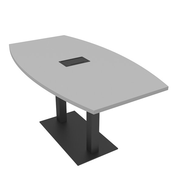 3X5 Boat Shaped Conference Table With Metal Base And Electrical Module