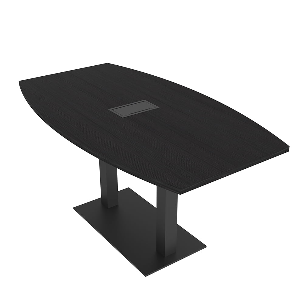 3X5 Boat Shaped Conference Table With Metal Base And Electrical Module ...