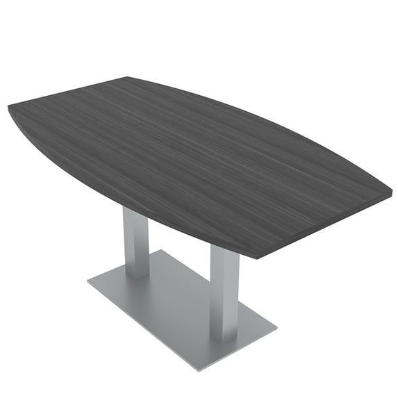 3X5 Boat Shaped Conference Table With Metal Base And Electrical Module