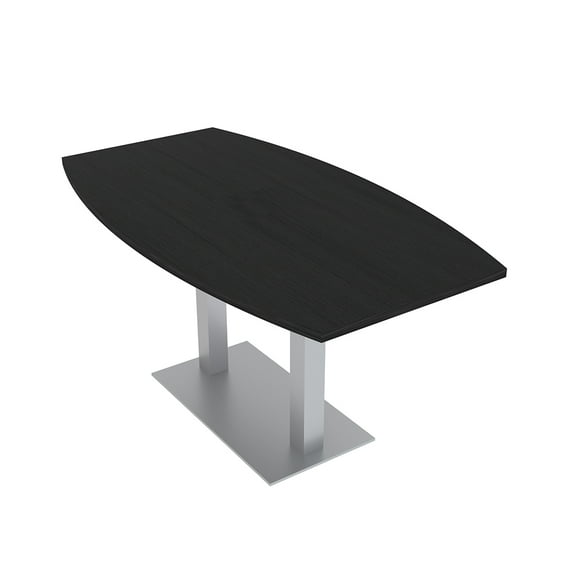 3X5 Boat Shaped Conference Table With Metal Base And Electrical Module