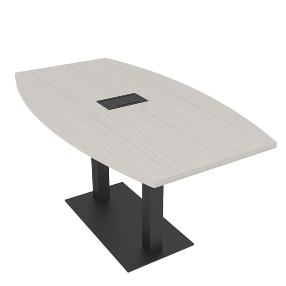3X5 Boat Shaped Conference Table With Metal Base And Electrical Module