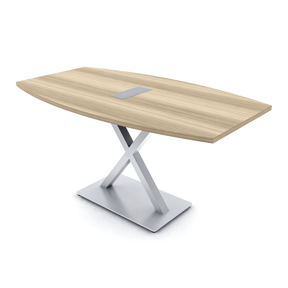 3X5 Boat Shaped Conference Table With X Base And Electrical Module ...