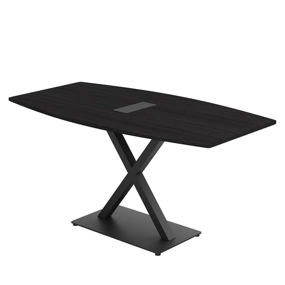 3X5 Boat Shaped Conference Table With X Base And Electrical Module