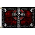 thumbnail image 1 of 3X5 CELTIC CROSS SKULL GOTHIC RED BLACK FLAG BIKER BANNER 100D W/ GROMMETS (JC), 1 of 2