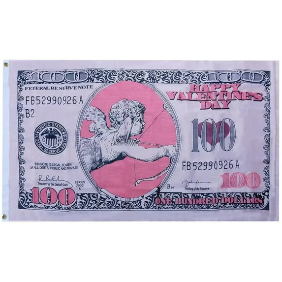 3X5 Cupid 100 Dollar Bill $100 Pink Valentine's Day 3'x5' Super Polyester Flag
