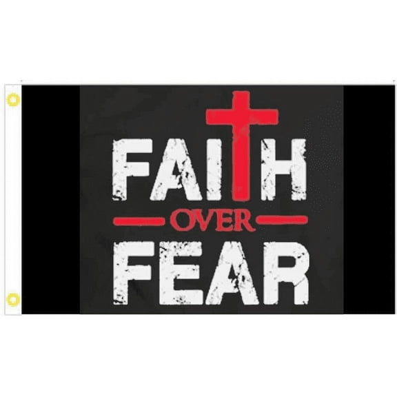 3X5 FAITH OVER FEAR JESUS CHRIST CHRISTIAN BLACK FLAG BANNER GROMMETS 100D