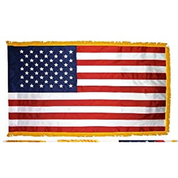 3X5 FT US AMERICAN FLAG PARADE POLE HEM GOLD FRINGE Indoor Outdoor Sewn Nylon