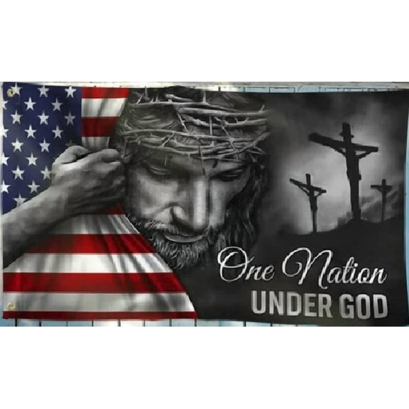 3X5 Ft One Nation Under God Patriotic Usa Jesus Christ Huge Flag Banner