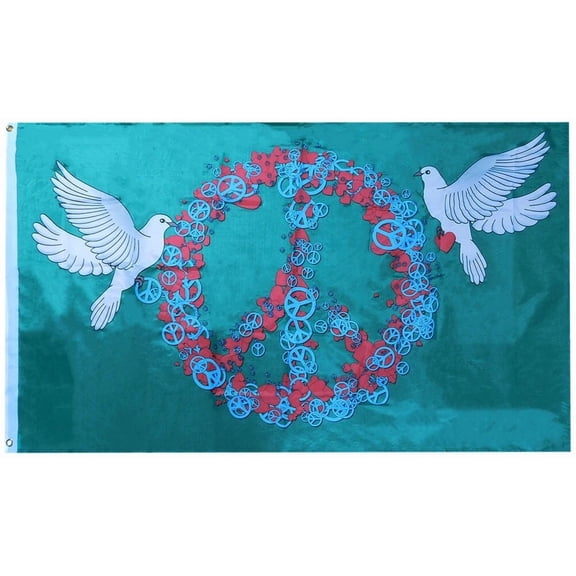 3X5 Green Peace & Two Doves Premium 3'X5' 68D Woven Poly Nylon Flag Banner