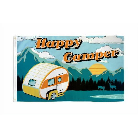 3X5 HAPPY CAMPER CAMPING HIKING 100% Polyester 100D Flag