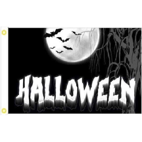 3X5 HAPPY HALLOWEEN BLACKOUT SPOOKY BATS MOON FLAG BANNER 100D