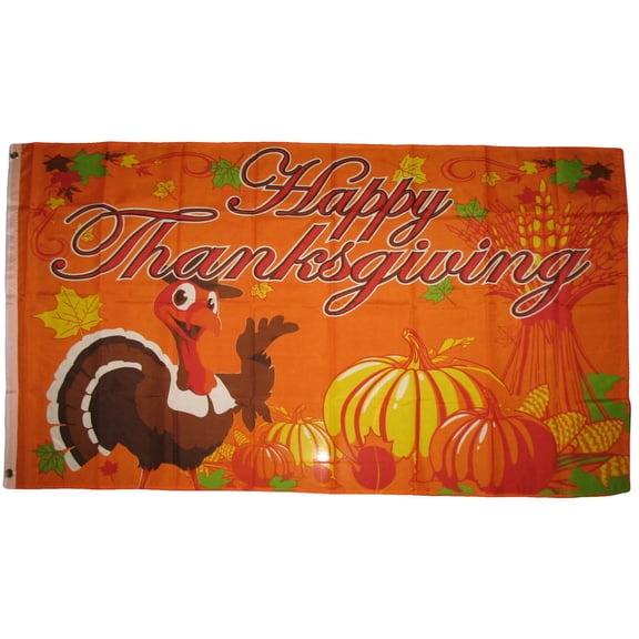 3X5 Happy Thanksgiving Flag 3'x5' Turkey & Pumpkin Decoration Banner 100D