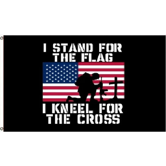 3X5 I Stand For The Flag Kneel For The Cross Printed Nylon Flag Banner Grommets