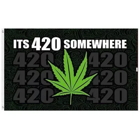 3X5 IT'S 420 SOMEWHERE WEEED MARIJUANA BLACK FLAG BANNER 100D