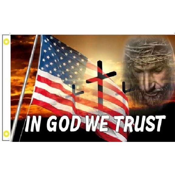 3X5 In God We Trust Jesus Christ Christian Cross Flag Banner 100D W/ Grommets