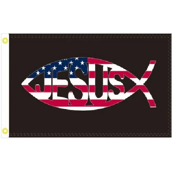 3X5 Jesus Fish Black Tactical Flag Banner 100D W/ Grommets