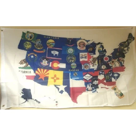 3X5 Map Of Usa Flag Banner Usa 50 States Flag Banner W/ Grommets