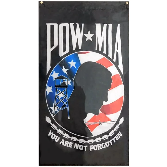 3X5 Pow Mia USA Black Vertical 100D Woven Poly Nylon Flag Sleeve & Grommets