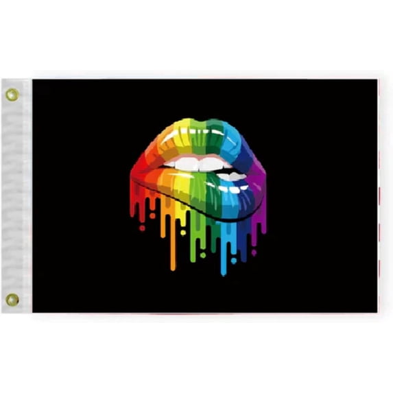 3X5 Rainbow KISS LIPSTICK Pride LGBTQ 100D Woven Poly Nylon Flag Banner