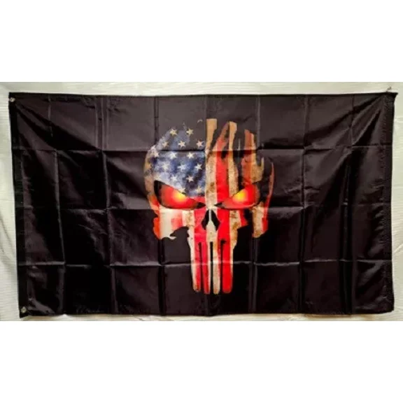 3X5 USA DEMON SKULL TACTICAL PUNISHER RED EYES FLAG 100D W/ GROMMETS