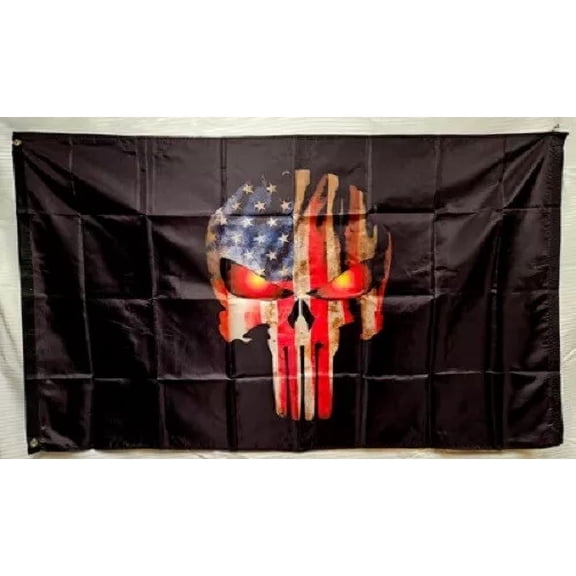 3X5 USA DEMON SKULL TACTICAL PUNISHER RED EYES FLAG 100D W/ GROMMETS