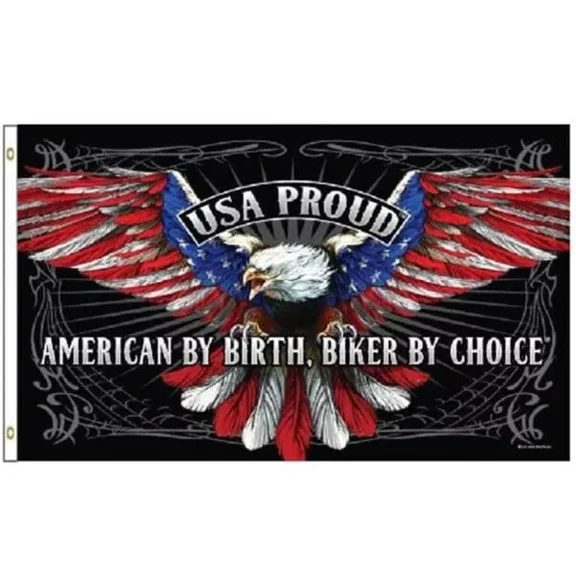 3X5 USA EAGLE PROUD AMERICAN BY BIRTH BIKER BY CHOICE FLAG BANNER 100D GROMMETS