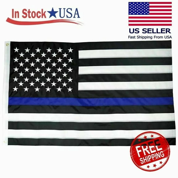 3X5 USA Thin Blue Line American Flag 3x5 Foot Flags, Embroidered Stars 210D