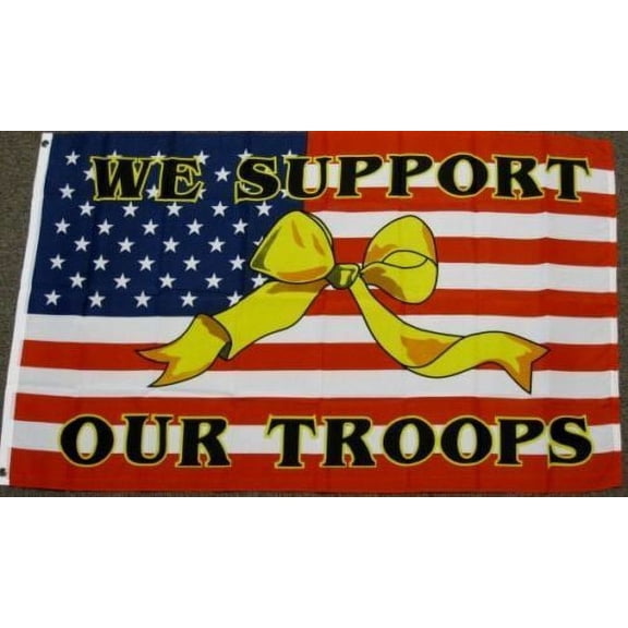 3X5 WE SUPPORT OUR TROOPS AMERICAN FLAG YELLOW RIBBON NEW 100D