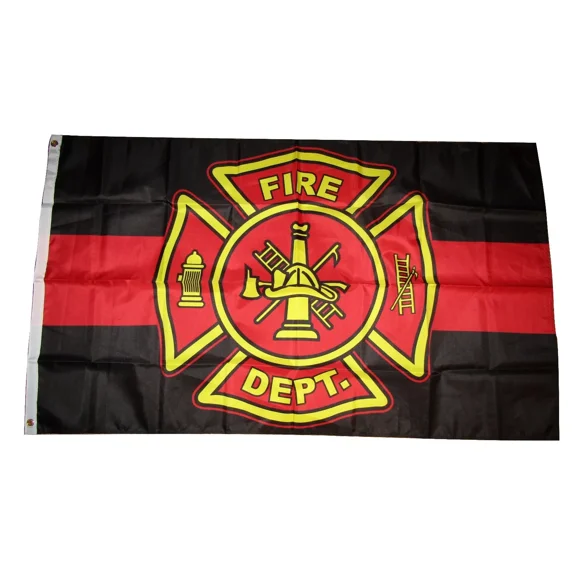 3X5Ft Fire Department Flag Red Black Firefighter Banner Safety Man Cave Station