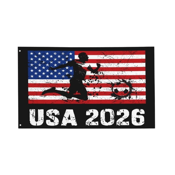 3X5Ft Usa 2026 Soccer Fan Support Banner, American Flag Themed Wall Hanging with Soccer Player Silhouette, for World Cup Viewing Parties, Stadium Cheering, and Patriotic Home