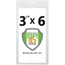 3X6" Clear Vinyl Badge Holders - Large Vertical Plastic Promotional Event Sleeves or Travel Tag Covers for Cruise Luggage, Event Labels or Name Inserts by Specialist ID (Maximum Insert Size 3 1/8 X 6)
