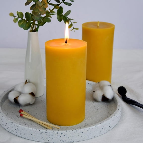 3X6 Inch Natural Pure Beewaxs Pillar Candles,Bee swax Candle 2 Pack Long Burning 20 Hours,Uncsented Dripless Smokless for Home Party Yoga$$Home Decor, Kitchen, & Other