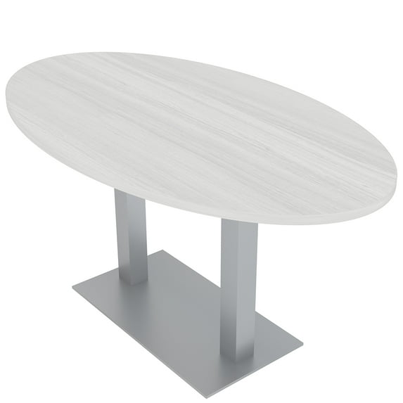 3X6 Oval Conference Room Table With Square Metal Base Electrical Unit