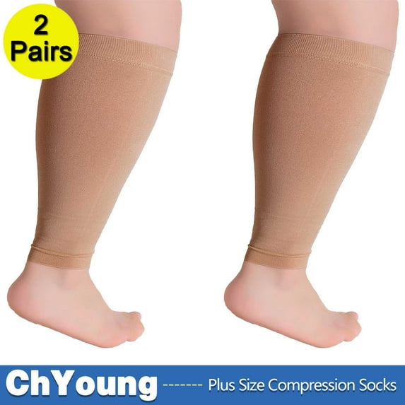 3XL(2Pack) Plus Size Leg Sleeve Support Socks for Women Men Wide Calf Compression Sleeves Comfort Graduated Compression & Soothing Relief, 2 Pairs, 3X-Large Beige,ChYoung