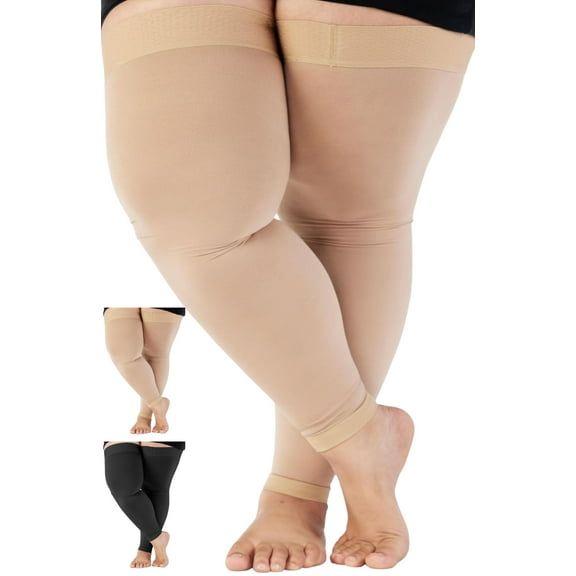 3XL Plus Size Over the Knee Footless Compression Socks 20-30mmHg - Beige, 3X-Large