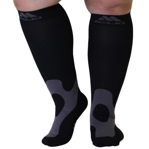 3XL Plus Size Unisex Opaque Compression Knee High 20-30mmHg - Black, 3X-Large