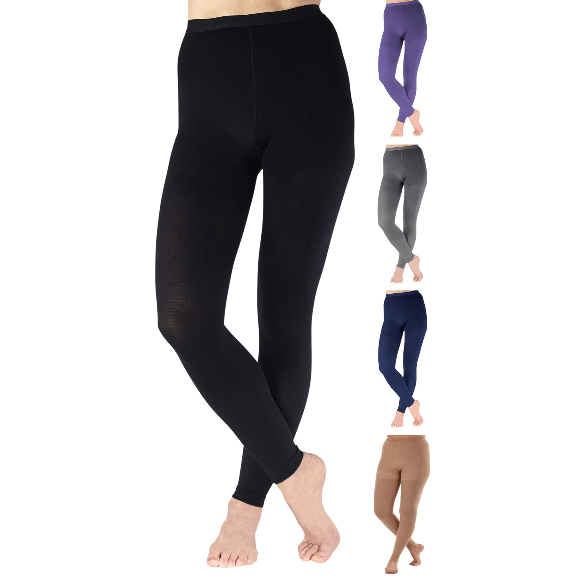 3XL Plus Size Womens Footless Compression Tights 20-30mmHg - Black, 3X-Large