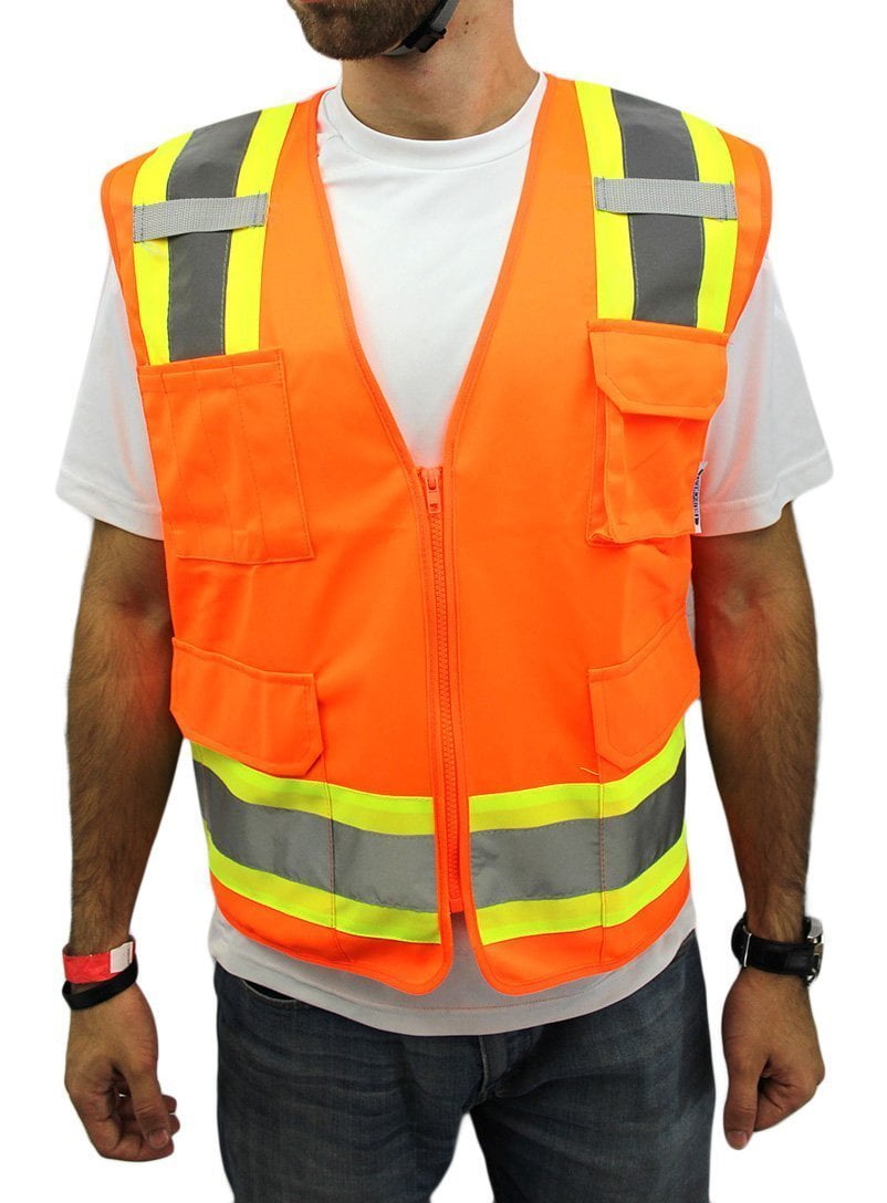 Truecrest Two-Tone Zipper Closure Safety Vest, Solid Orange, 3XL